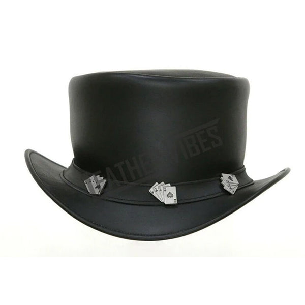 Top Hat-Playing Cards Leather hat,Leather Top Hat, Gothic Top Hat, Mens Top Hat, Steampunk Top Hat, Custom Top Hat