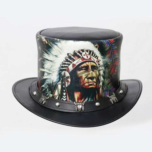 Red Indian Feather Head Native American Snaps Band Leather Western Top Hat Chief