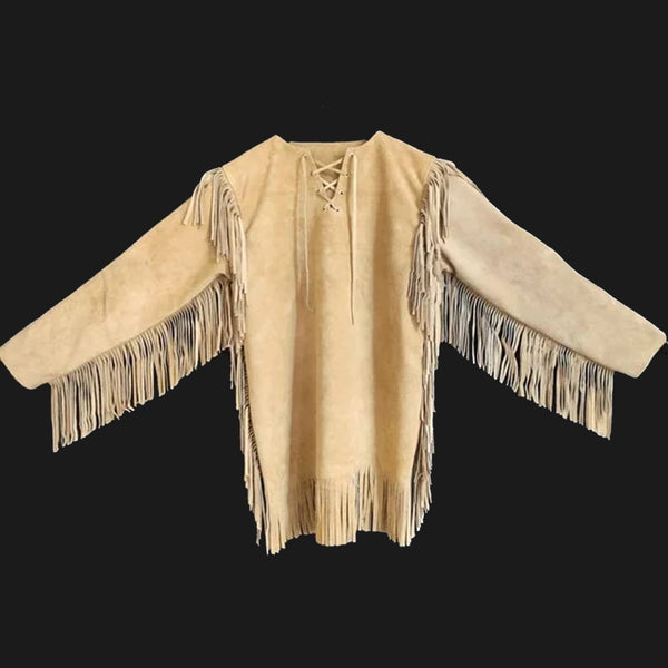 New Men Handmade Native American Mountain Man Buckskin Leather War Shirt