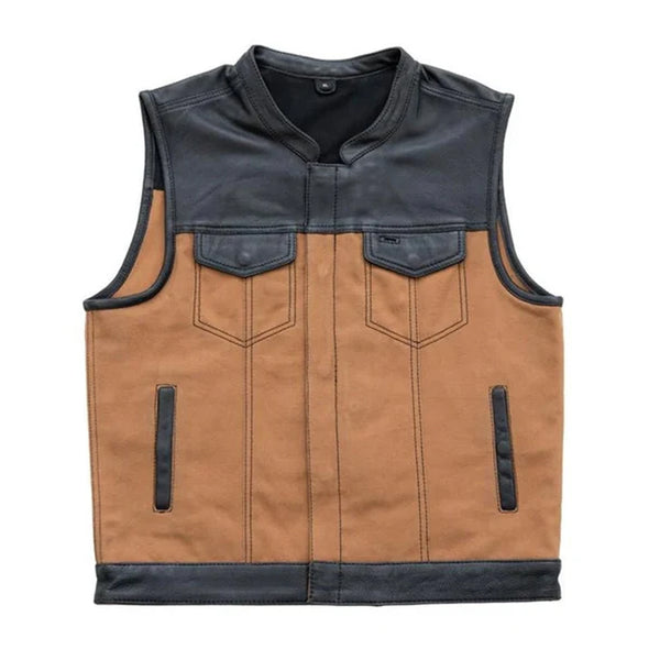 Mens Hunt Club Leather Builder Canvas Quilted Style Rider Motorcycle Biker Vest,Leather Vest