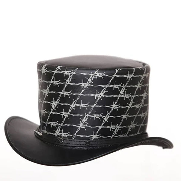 Top Hat Razor Wire Leather Top hat Spikes,Steampunk Top Hat,Gothic Top hat,Custom Leather Hat