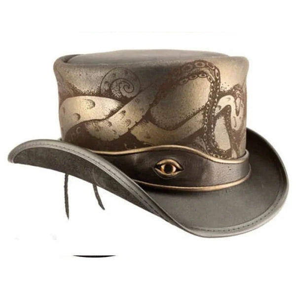 TOP Hat Octopus Engraved El Darado Eye band Biker Hat New With Tags Steampunk