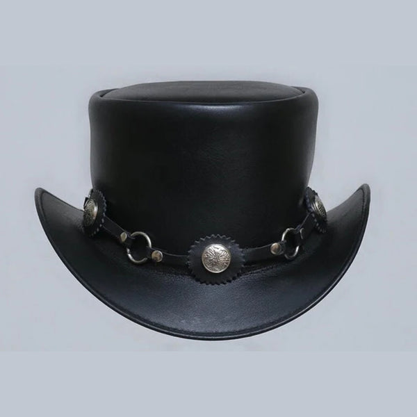 Steampunk El Dorado The Swagger Black Flower Concho Band Leather Top Hat