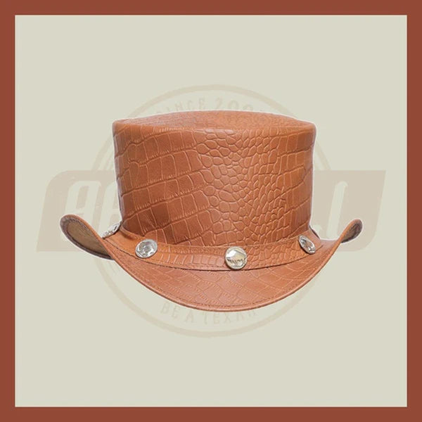 Steampunk Leather Top Hat Crocodile American five Cent band hat Motorcycle