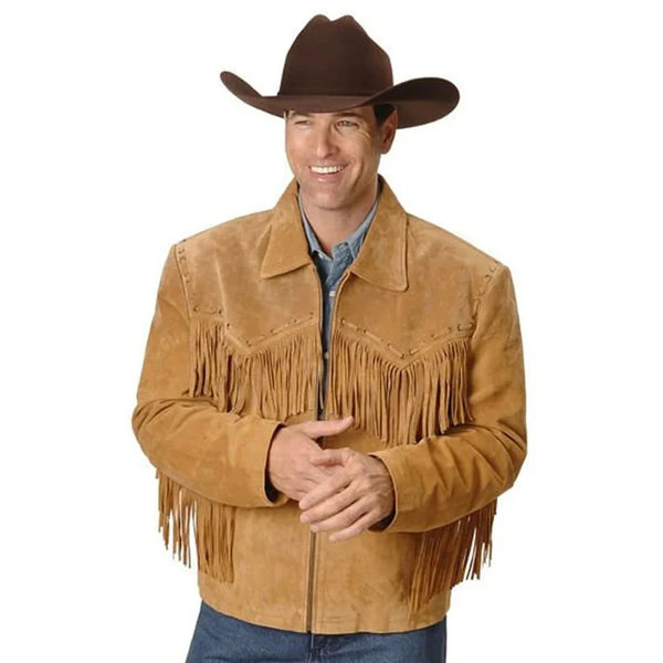 Western Jacket Suede Handmade Western Suede Leather Mountain Men Buckskin Shirt With Fringes Cowboy Rodeo Style Shirt