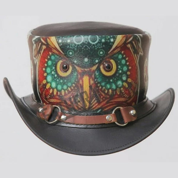 Steampunk Owl Crazy Skull Ring Band Leather Top Hat Wisdom