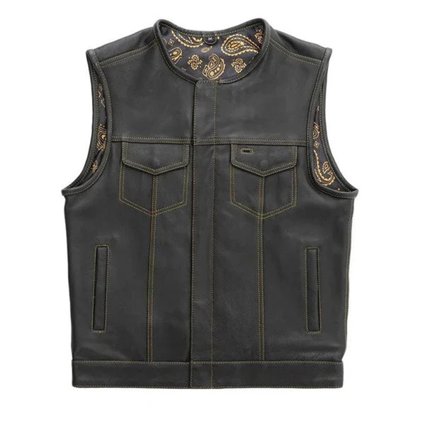 Leather Vest ,Mens Hunt Club Son Of Anarchy Gold Paisley Leather Builder ,Motorcycle Leather Vest, Men's Vest