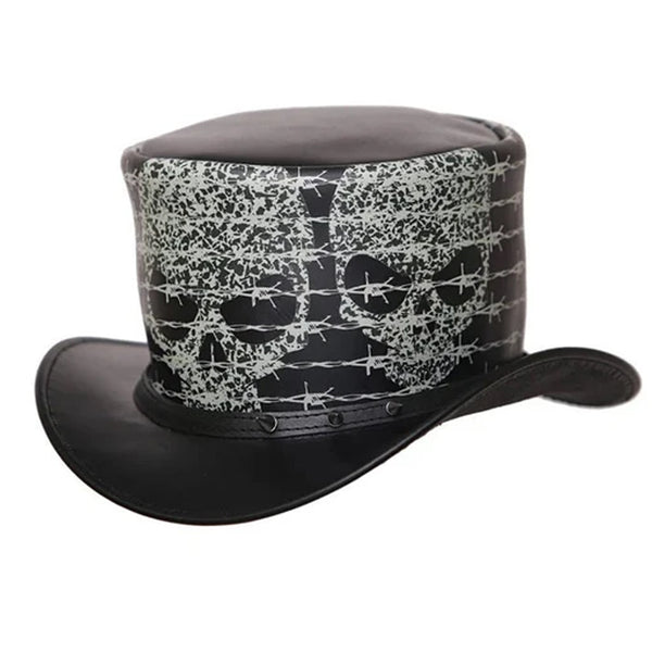 Top Hat Razor Wire Skull Leather Top hat Spikes, Steampunk Top Hat, Gothic Top hat, Custom Leather Hat
