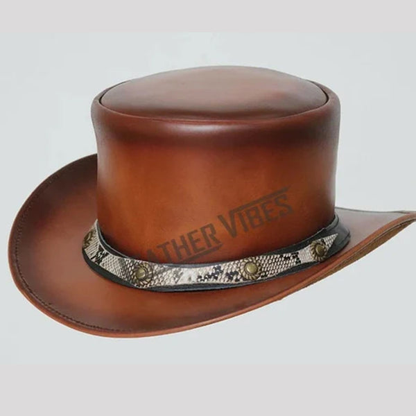 Top Hat-Smokey Shaded pale Rider Smokey Shaded Leather hat,Leather Top Hat,Gothic Top Hat,Mens Top Hat,Steampunk Top Hat,Custom Top Hat