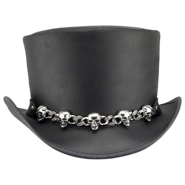 Skulls Chain Band Top Hat Steampunk Hat El Dorado Top Hat Black Steampunk Leather Hat Motorcyclists Hat Biker Hat Voodoo Hatter