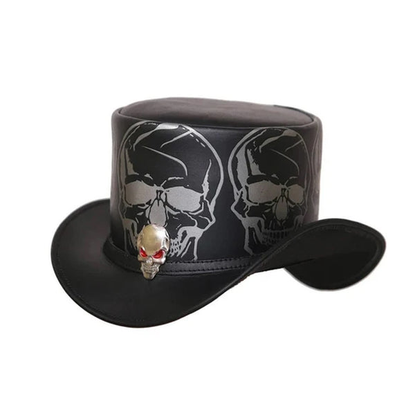 Top Hat Red Eye Skull Leather Top Hat ,Steampunk Top Hat,Gothic Top hat Biker MC,Custom Leather Hats