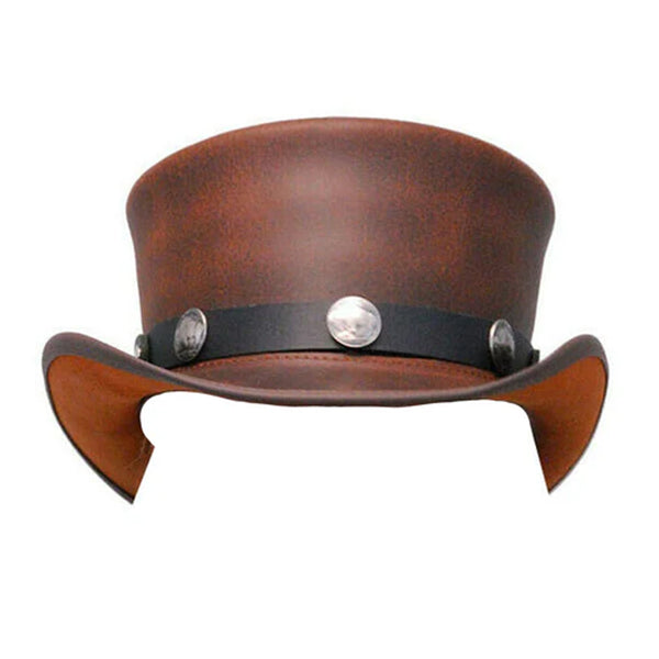 Steampunk-Inspired Brown Leather Top Hat