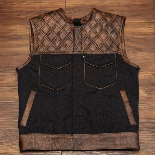Leather Vest Diamond Quilted Distress Brown Classic Vest Denim Vest Leather Men Vest Biker vest Motorcycle Vest Men Waistcoat