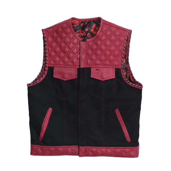 Hand Made OX Blood Mens Hunt Club Double Diamond Quilted MC Club Biker Motorcycle Rider Leather Vest