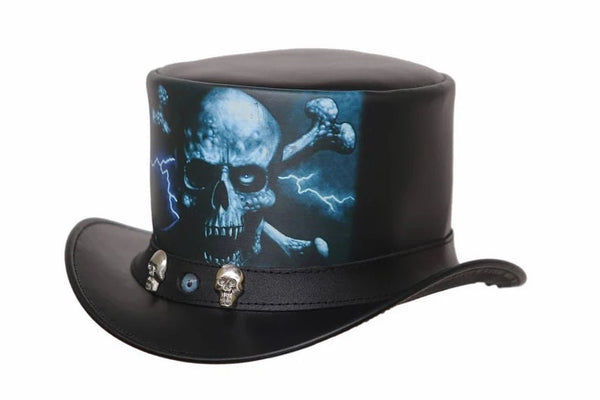 Top Hat Evil Eye Skull Leather Top Hat ,Steampunk Top Hat,Gothic Top hat Biker,Custom Leather Hat