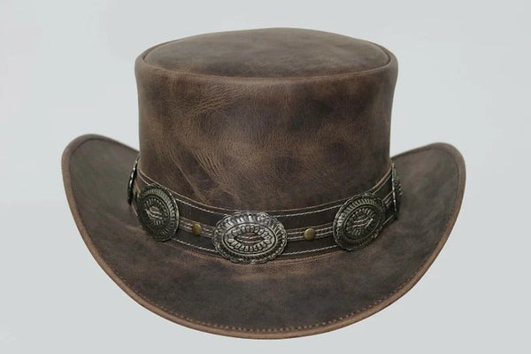 Top Hat-Pale Rider Distress Brown Leather hat,Leather Top Hat, Gothic Top Hat, Men's Top Hat, Steampunk Top Hat, Custom Top Hat