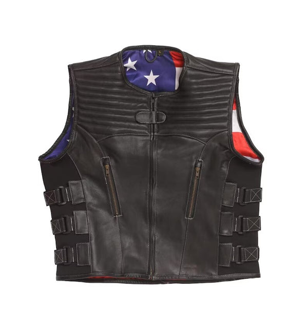 Hand Made Swat USA Straight Quilted Biker Rider Leather MC Mens Motorcycle Vest