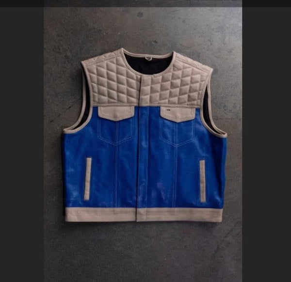 Leather Vest Blue & White Leather Vest Leather Men Vest Biker vest Motorcycle Vest Men Motorcycle Gifts For Men Braided Vest