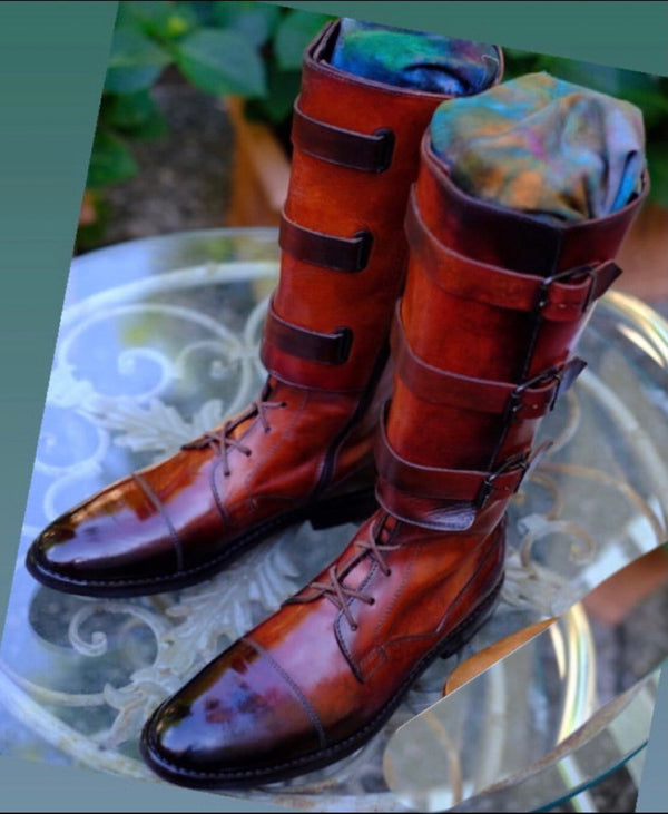 Custom-Made Brown Leather Riding Boots - Perfect Fit for All-Day Comfort. Brown Oxford Riding Boots for Men and Women