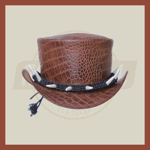 Wax Leather Teeth band Crocodile Style Steampunk Western Red Indian Top hat