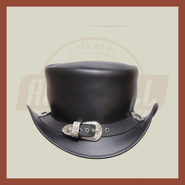 Western Cowboy Buckle Band Style Steampunk Leather Top Hat Motorcycle Rider