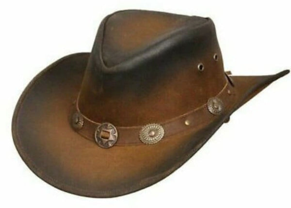 Cowboy Hat Outback Hat Unisex Western-Style Hat For Men Tan Brown Wax Leather Hat For Women Gift For Him Gift For Her