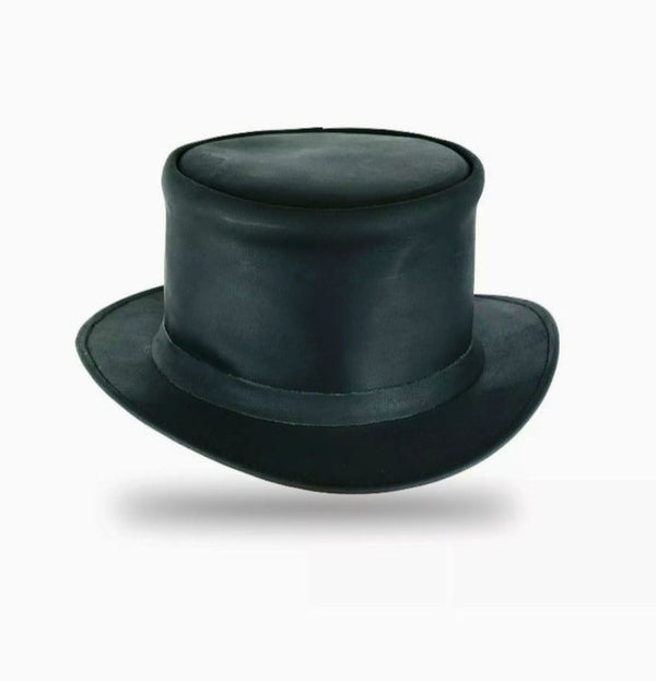 EI Dorado Top Hat Black Leather Top Hat With Simple Band Steampunk Leather Hat Motorcyclists Hat Biker Hat Magician Hat Gift For Her